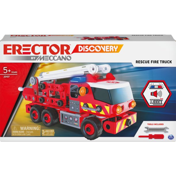 Erector by Meccano Discovery, Rescue Fire Truck with Lights and Sounds STEAM Building Kit