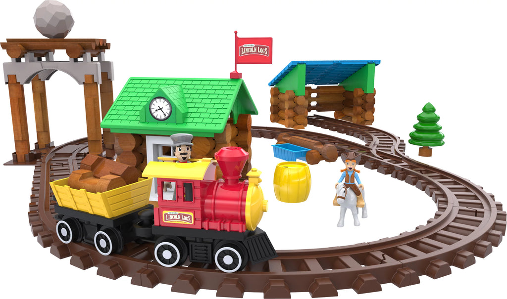 LINCOLN LOGS Sawmill Express Train - Real Wood Logs - Buildable Train Track - 101 pcs