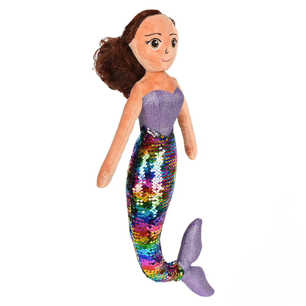 Sequin Mermaid Brown Hair And Rainbow Tail