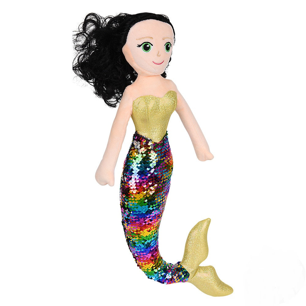 Sequin Mermaid Black Hair And Rainbow Tail